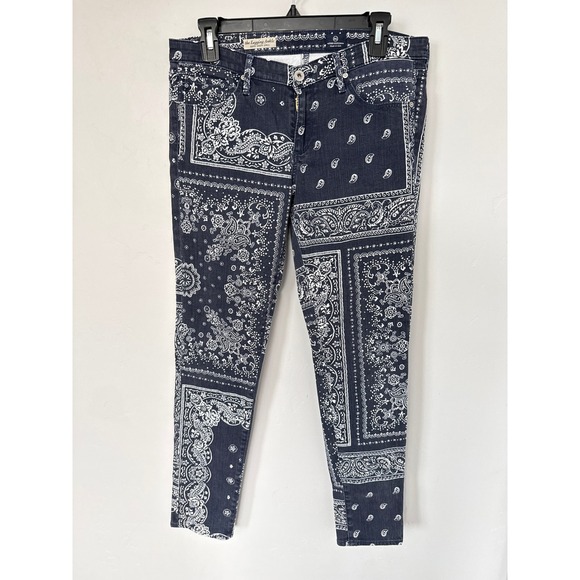 Ag Adriano Goldschmied Denim - AG Adriano Goldschmied The Legging Ankle Skinny Jean Paisley Print Blue Size 30R